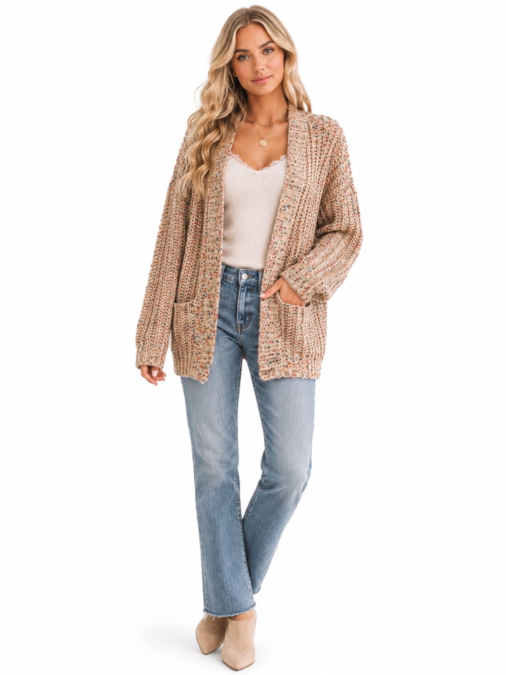 Entro Size XL Speckled Knit Women's Open‎ Boutique Cardigan